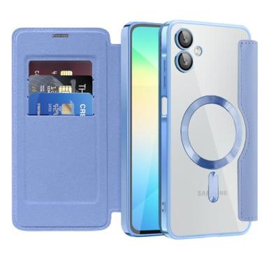 Imagem de Asdsinfor Capa flip para Samsung A06 capa de couro transparente galvanizada resistente 360 proteção sem fio com compartimento para cartão antideslizante capa carteira para Samsung Galaxy A06. JD azul