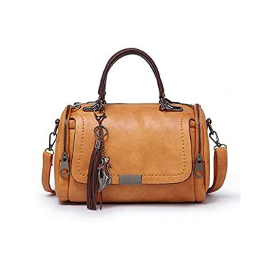 Imagem de SO Bolsa tiracolo feminina retrô à prova d'água de couro sintético com alça superior, Marrom claro, Large