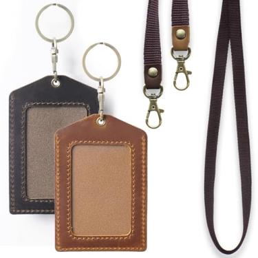 Imagem de Jack&Chris Porta-crachá de couro legítimo, cordões destacáveis para crachás de identificação para fácil acesso, suporte vertical de crachá de identificação para enfermeiras oficiais, professores