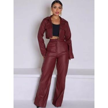 Imagem de Conjunto Calça Pantalona e Jaqueta Curta em material sintético - luh m