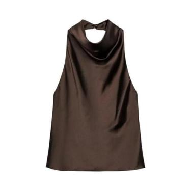 Imagem de Camisola Feminina De Cetim Com Decote Halter E Costas Nuas, Top De Ver