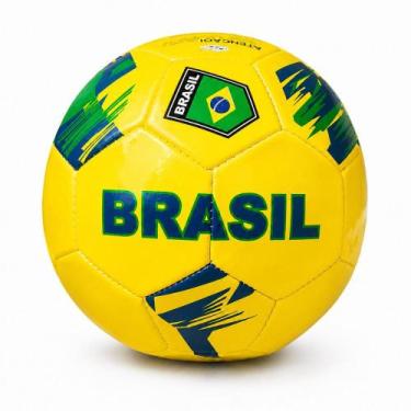 Imagem de Bola de Futebol Amarela Brasil Numero 5 Vinil Costurada Resistente par