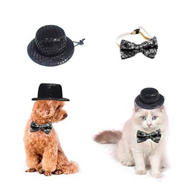 Imagem de AWOCAN 2 peças de fantasia de cachorro chapéu sombrero gato gravata formal/gravata borboleta festa de aniversário cosplay fantasia cachorro gato decoração de festa