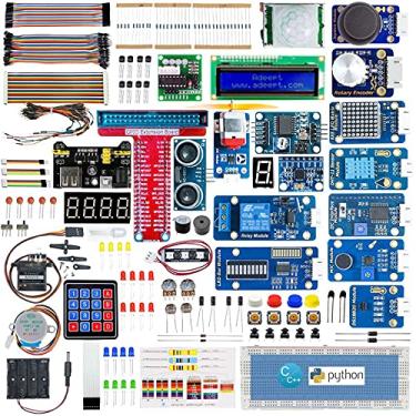 Imagem de Adeept Kit de iniciante mais recente para Raspberry Pi 4 3 B+ B 3B 3B + 2B, Python C Code, 40 projetos, kit de educação STEM, kit de iniciação abrangente de componentes eletrônicos DIY com 480 páginas manual em PDF