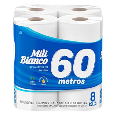 Imagem de Mili Bianco Papel Higiênico 60M Folha Simples Neutro - 8 rolos