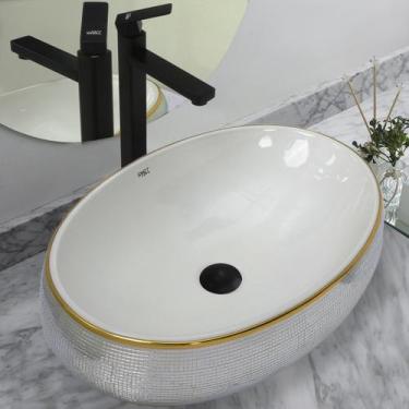 Imagem de Kit Cuba Pia Louça Cerâmica Banheiro C/Torn e Vál Preto 96 - Smart Nor