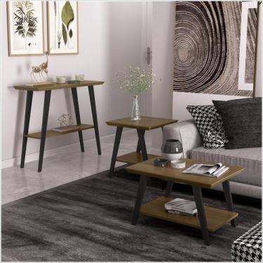 Imagem de Conjunto Mesa Lateral Centro e Aparador Davi Freijo com Pés em Madeira