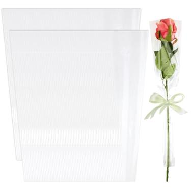 Imagem de 200 peças de sacos de buquê de manga única rosa, plástico translúcido, embalagem floral para presente de aniversário, dia dos namorados, casamento, formatura, dia das mães