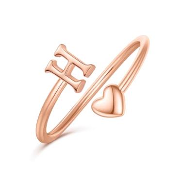 Imagem de Ailetop Anéis de coração com inicial para mulheres e meninas – Anéis ajustáveis banhados a ouro amarelo/branco/rosa 14K para mulheres, não mancha, presentes de aniversário, Adjustable, latão, ouro