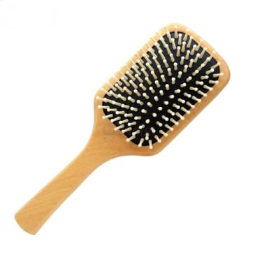 Imagem de Escova De Cabelo De Bambu Natural Cerdas de Nylon Sustentável Biodegradável Raquete Madeira Antiestática com Airbag (madeira)