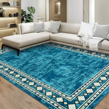 Imagem de GAOMON Tapete de área de 20 x 25 cm, borda moderna, lavável à máquina, tapete para sala de estar, quarto, borda geométrica, antiderrapante, resistente a manchas, tapete para decoração de casa,