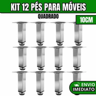 Imagem de Kit 12 Pés Para Móveis Regulável Quadrado Cromado Pezinho Base Para Mó