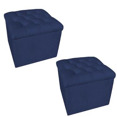 Imagem de Kit 2 Puff Baú Decorativo 51x51 Suede Azul Marinho - Majú Decor