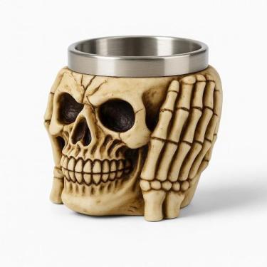 Imagem de Copo Shot Dose Em Aço Inox Resina Caveira Não Escuto - Negocio de geni