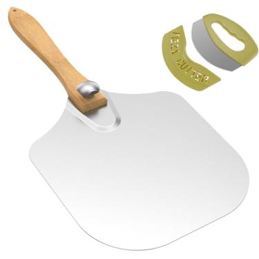 Imagem de Casca de pizza de 30,5 cm, pá de pizza de liga de alumínio com cortador, casca de pizza de metal, acessórios de forno de pizza, espátula de pizza para forno para assar pizza, massa, pão, pastelaria