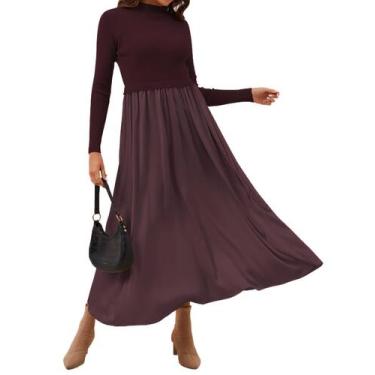 Imagem de Suéter Maxi Dress Lenader, manga comprida, patchwork, marrom outono