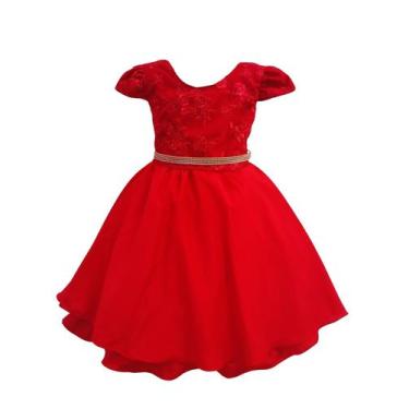 Imagem de Vestido Juvenil Curto Bordado Saia Lisa Com Cinto Dourado - Lele Infan