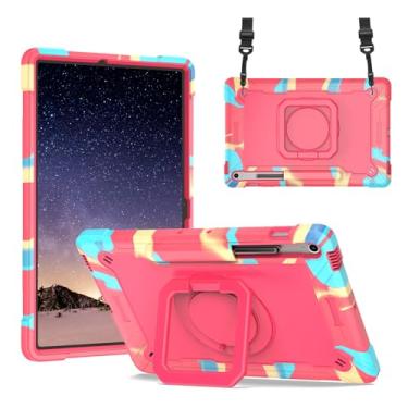 Imagem de DETUOSI Capa para Samsung Galaxy Tab S10 FE Plus 33.3 cm 2025, com suporte para lápis, capa resistente à prova de choque com suporte giratório e alça de ombro, camuflagem rosa vermelha