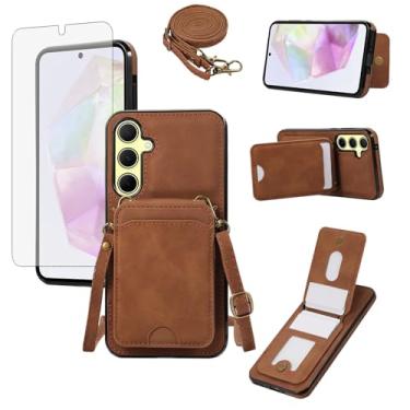 Imagem de Asuwish Capa de telefone para Samsung Galaxy S24/S25 5G capa carteira com protetor de tela de vidro temperado e alça de pulso transversal de couro flip porta-cartão celular S 24 24S 25 25S G5 SM-S931U