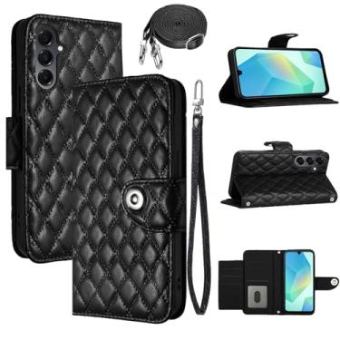 Imagem de Dswteny Capa carteira para Samsung Galaxy A16/A17/A26 5G com alça de ombro de pulso, padrão Argyle PU couro flip porta-cartão capa para celular A 16 17 26 16A 17A 26A 4G SM-A166U meninas mulheres