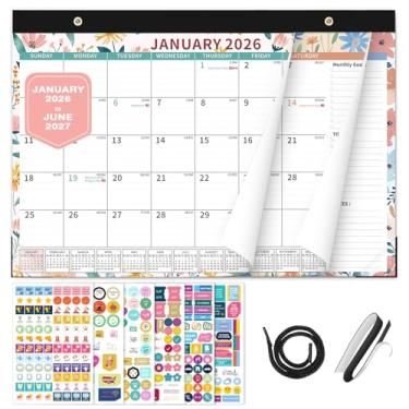 Imagem de Ospelelf Agenda mensal de mesa com calendário magnético 2026-2027 de janeiro de 2026 a junho de 2027 com capa de plástico para escritório, 43 x 30 cm, floral