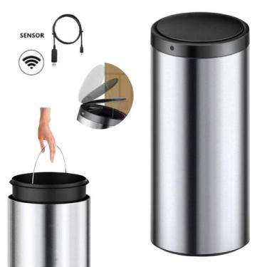 Imagem de Lixeira Automática Redonda Em Aço Inox 50 Litros Com Sensor - Globalmi