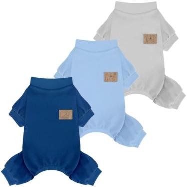 Imagem de XPUDAC Pacote com 3 pijamas de lã para cães, roupas de inverno para cães pequenos, médios, meninos, meninas, quente, macio, fantasia de cachorro, azul celeste, azul-marinho, cinza claro, P