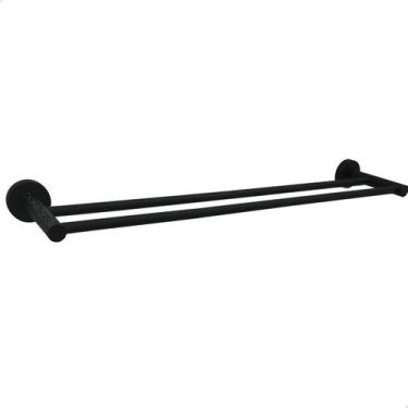 Imagem de Suporte Duplo De Toalha Preto Fosco Banheiro Inox 304 Lavabo Porta Toa
