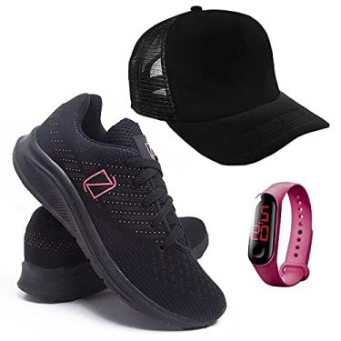 Imagem de Tenis Masculino Academia Ultra Leve + Relógio Digital + Boné - PretoRosa/39