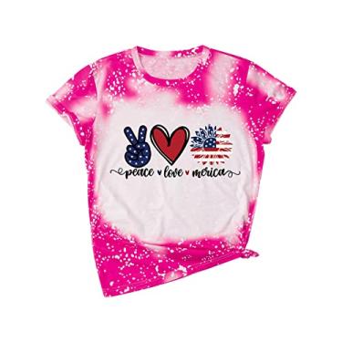 Imagem de Camisetas infantis de 4 de julho camisetas estampadas em 3D meninos meninas novidade moda camisetas de manga curta roupas de bebê menino (rosa choque, 10-12 anos)