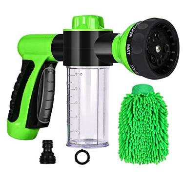 Imagem de StaiBC Bocal de mangueira de jardim, bocal de mangueira de água de alta pressão com dispensador de sabão de 100 ml, pistola de espuma para lavagem de carro para regar plantas, gramado,