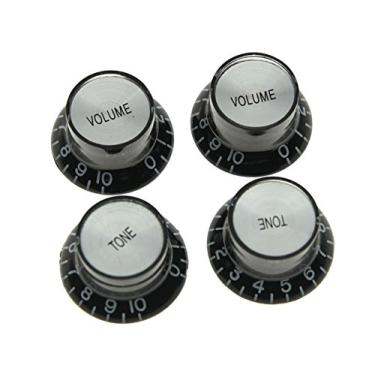 Imagem de Dopro Conjunto de 4 puxadores refletores de guitarra LP pretos com botões cromados para SG Epiphone Les Paul