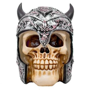 Imagem de Enfeite Caveira Capacete Chifres Viking Crânio Resina