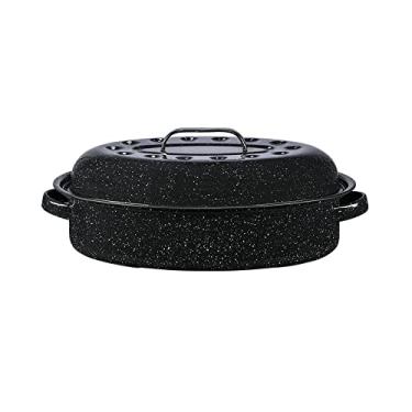 Imagem de Granite Ware Torradeira oval coberta de 38 cm, capacidade de 4,5 kg - panelas de aço esmaltado, pode ser lavada na lava-louças e livre de PFOA, distribuição uniforme de calor para assar aves, carne ou
