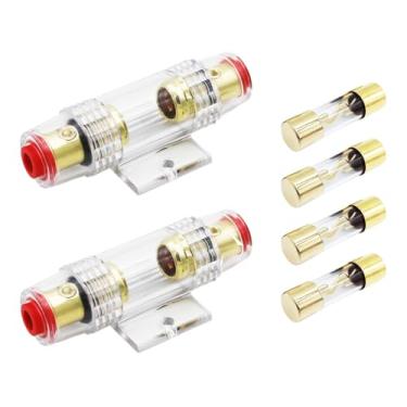 Imagem de Carviya 2 peças 4-8 calibre AWG em linha suporte de fusível à prova d'água com dois fusíveis tipo AGU 100A para carro áudio/alarme/amplificador/compressores (pacote com 2)