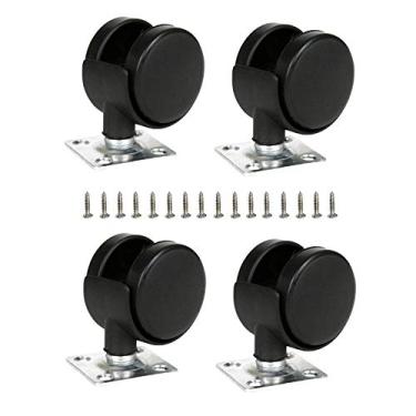 Imagem de ShineIn Rodízios de placa de plástico preto de 3,8 cm Conjunto de 4 rodas pequenas de substituição com 16 parafusos para armário de arquivos de móveis