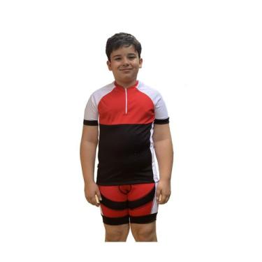 Imagem de Kit Camiseta E Bermuda Ciclista Ciclismo Mtb Bike Infantil Vermelho -