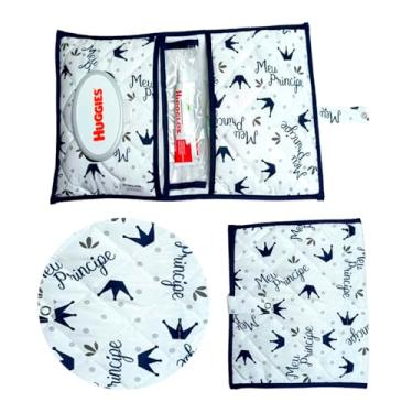 Imagem de Porta Fraldas Lenço Umidecido Pomada Portátil Para Bebê Menina Menino (Meu Príncipe Marinho)