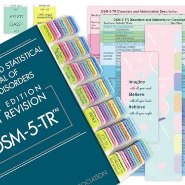 Imagem de Guias DSM-5-TR atualizadas, 94 abas de índice DSM-V-TR impressas com abas em branco, laminadas duráveis, com cartões de descrição de abreviação para manual de diagnóstico e estatística de transtornos