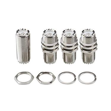Imagem de eifagur, 4 peças PL-259 conector de anteparo UHF fêmea para UHF fêmea adaptador SO-239 porca anteparo painel de montagem CB conector adaptador de rádio