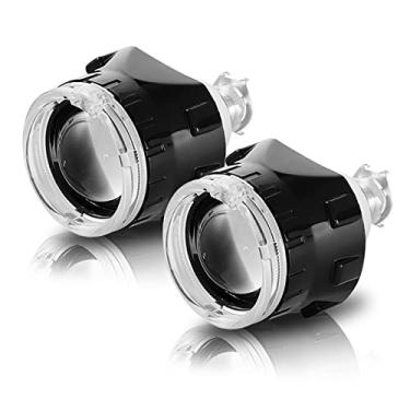 Imagem de Lente de projetor HID bi-xenon de 6,3 cm H4 H7 H11 para carro retrofit estilo use luz H1 universal (cobertura preta com olhos de anjo branco)