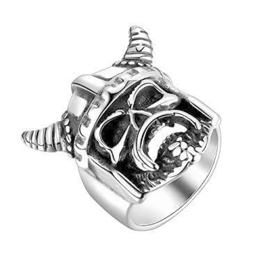 Imagem de Anéis Viking nórdicos masculinos - amuleto de aço inoxidável vintage nó celta nórdico Valknut runa deus Odin Mjolnir anel de dedo escandinavo martelo do Thor crânio guerreiro joia gótica para homens mulheres, 9, Metal não precioso, Sem pedras preciosas