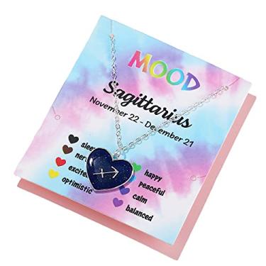 Imagem de Colar com pingente de 12 signos do zodíaco, amor, formato de coração, mudança de cor, temperatura, emoção, humor, para mulheres, meninas, astrologia, horóscopo BFF, amizade, aniversário, joia, Esmalte, Esmalte