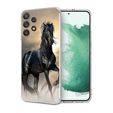 Imagem de Capa compatível com Samsung Galaxy A52 5G, cavalo preto legal animal cavalo fino ajuste macio TPU à prova de choque capa protetora presente para mulheres meninas