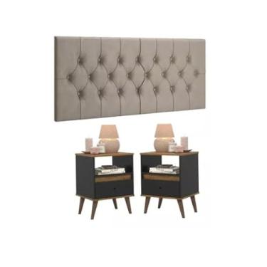 Imagem de Kit Conjunto 2 Mesa De Cabeceira Retro Quarto Cama - Ted - (PRETO/NATURE)
