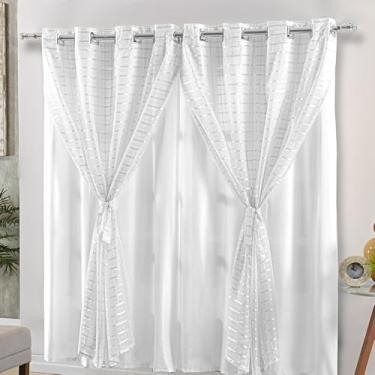 Imagem de Cortina de Voil Xadrez Grande Com Forro Microfibra Porta ou Janela (BRANCA, 3 METROS)