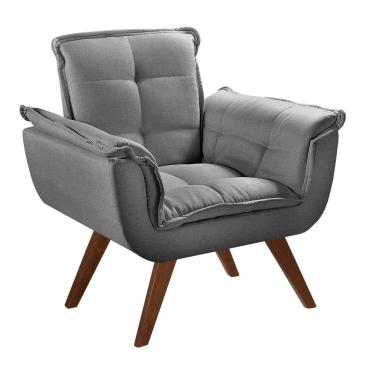 Imagem de Poltrona Pé Palito Decoração Sala Quarto Recepção Bella Opala Suede Cinza Grafite