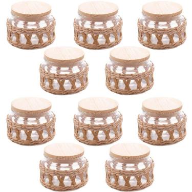 Imagem de Kit 10 Potes Herméticos Vidro Sisal Tampa Madeira 350ml Wolff para Mantimentos Temperos