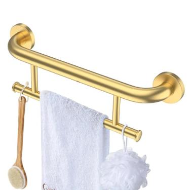 Imagem de Barra de apoio dourada escovada de 43 a 3 cm de diâmetro, barras de toalha de banho 2 em 1 Zepolu para banheiro, barra de assistência de segurança de aço inoxidável, alça de suporte equilibrada,