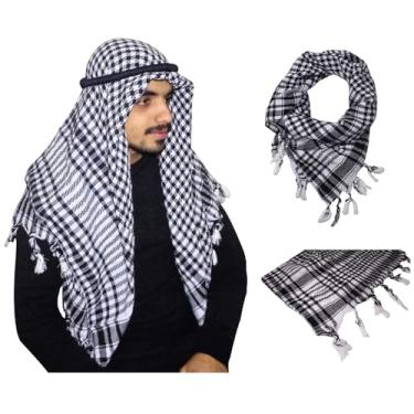 Imagem de bonballoon Cachecol árabe árabe Arafat Xale Keffiyeh Shemagh Desret Palestina + Igal Agal Conjunto Unissex Tradicional Oriente Médio Arábia Saudita Fantasia Palestina Lenço Véu Borla, Preto